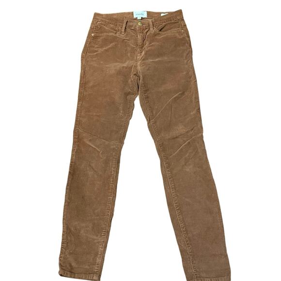 FRAME Denim Brown Velvet High Waist Skinny Pants Sz 26 Designer Luxury - Picture 2 of 14
